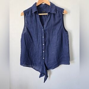 TALBOTS Women's Navy Linen Sleeveless Top